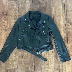 Miss London Faux Leather Biker Jacket in Black